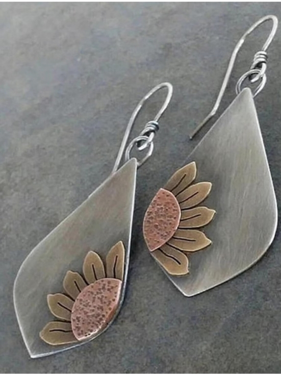 Jewelry - Silver-Tone Floral Drop Earrings - Pink & Gold Accents